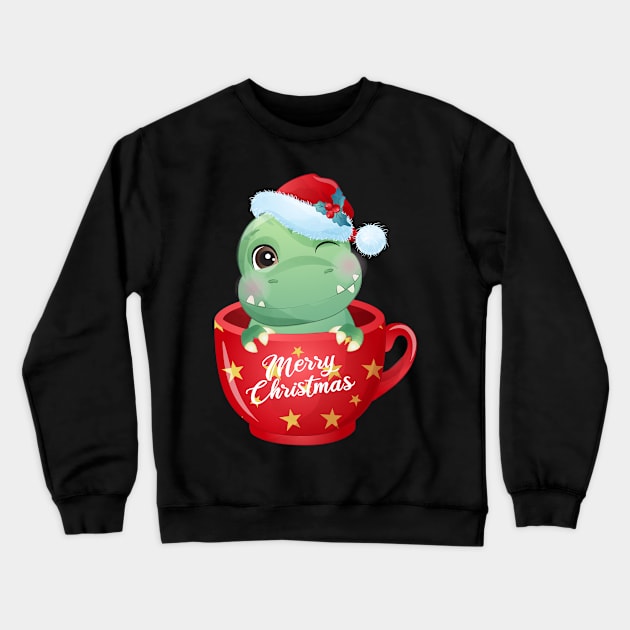 Cute Christmas T Rex Dinosaur In A Cup Crewneck Sweatshirt by P-ashion Tee